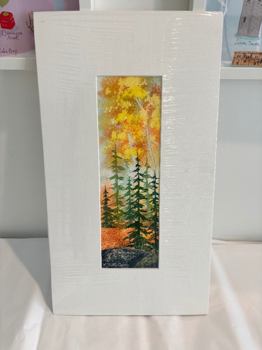 Watercolour painting print by M. Stubbs Cooney forest scene matted autumn scene
